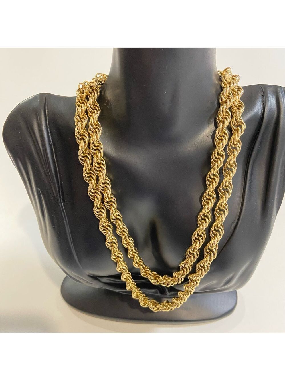 Vintage 90s Gold Tone Rope Chain Necklace Long Layered Statement belt double